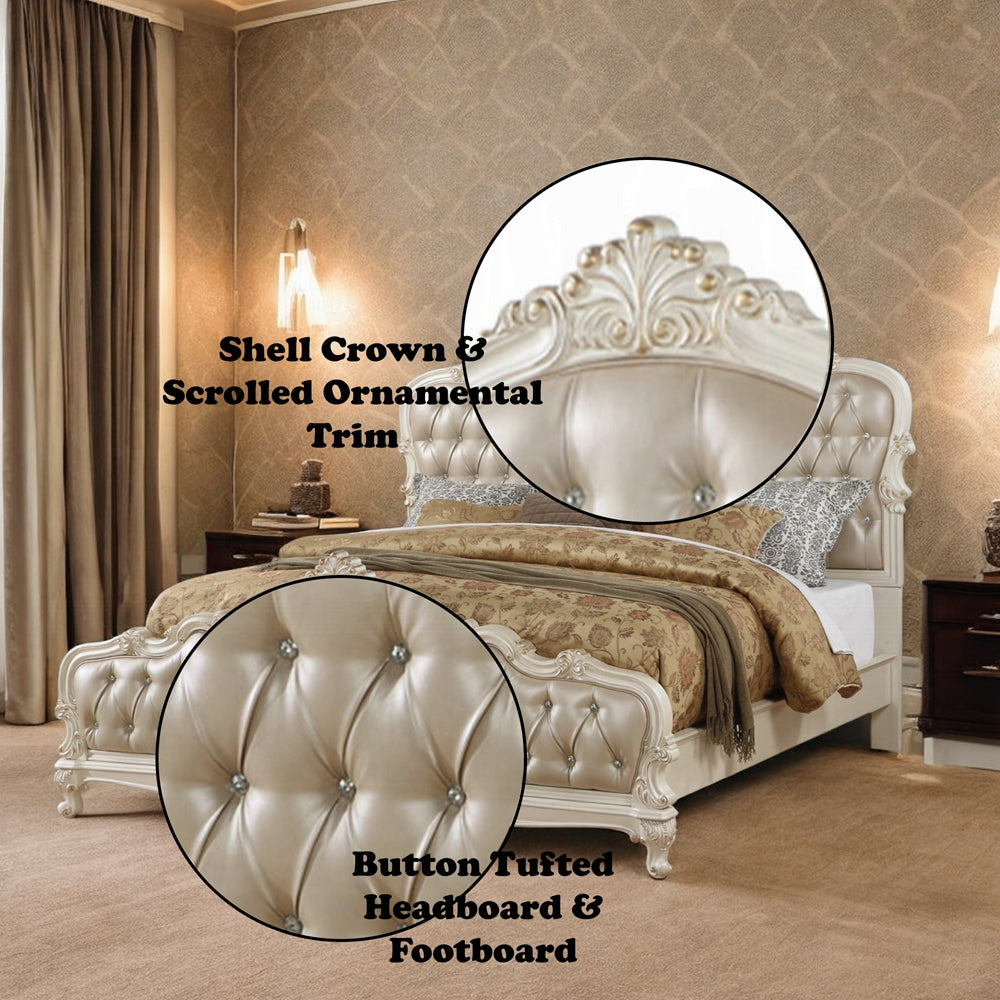 Chantelle Bed in Rose Gold Leatherette & Pearl White