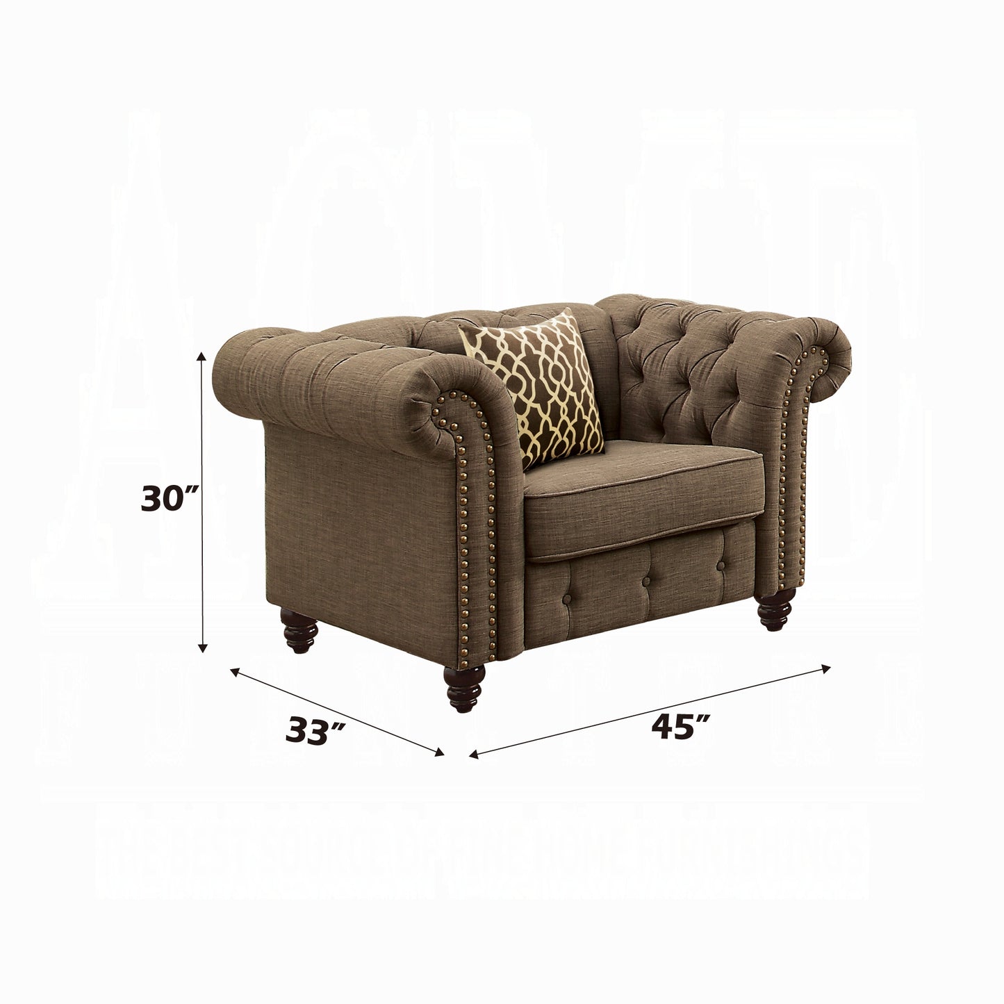 Aurelia Colletion 3-Piece Living Room Set Include Sofa, Loveseat and Chair, Brown Linen