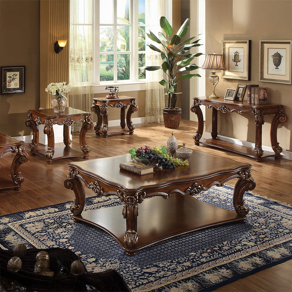 Vendome Collection 4-Piece Living Room Set Include Sofa, Loveseat, Chair and Coffee Table, Cherry Synthetic Leather & Cherry Finish