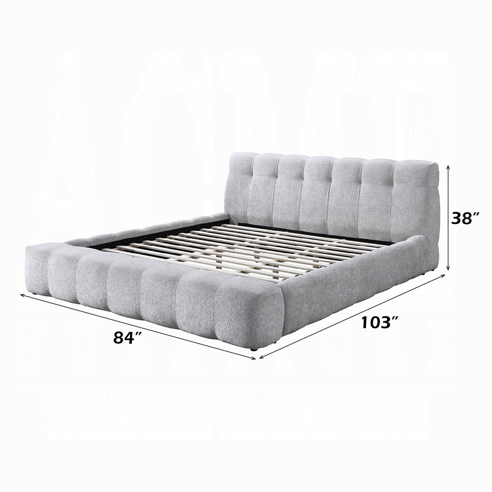 Hannah Solid Wood Bed in Gray Chenille