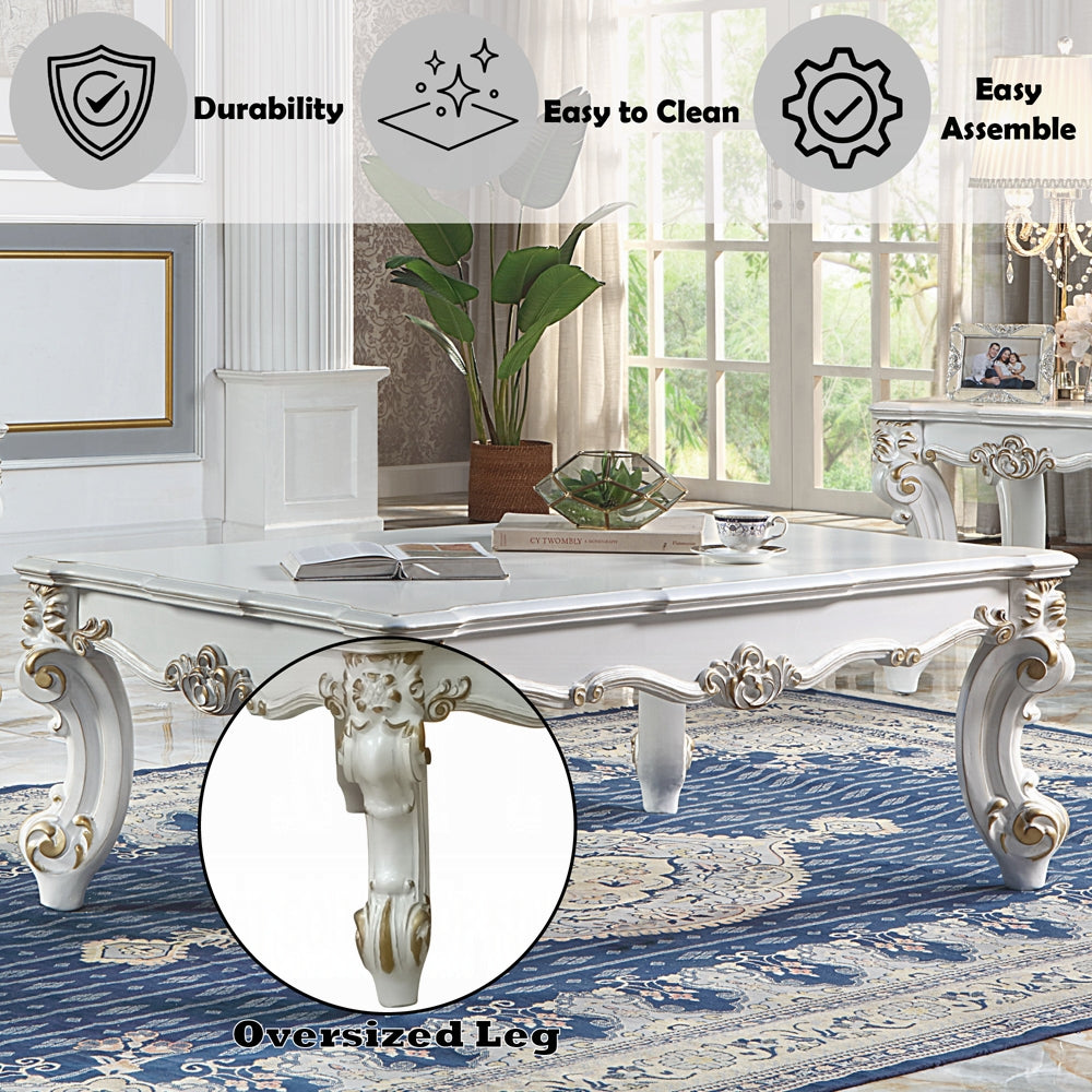 Vendome II Colletion 4-Piece Living Room Set Include Sofa, Loveseat, Chair and Coffee Table, Antique Pearl Finish
