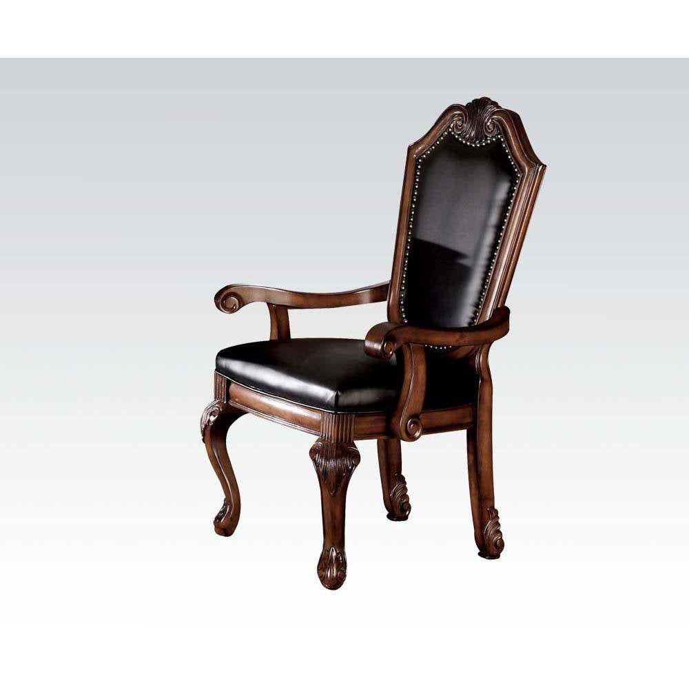 7Pcs Extendable Dining Table Set Include 1 Extendable Dining Table 4 Side Chairs and 2 Arm Chairs Cherry Finish