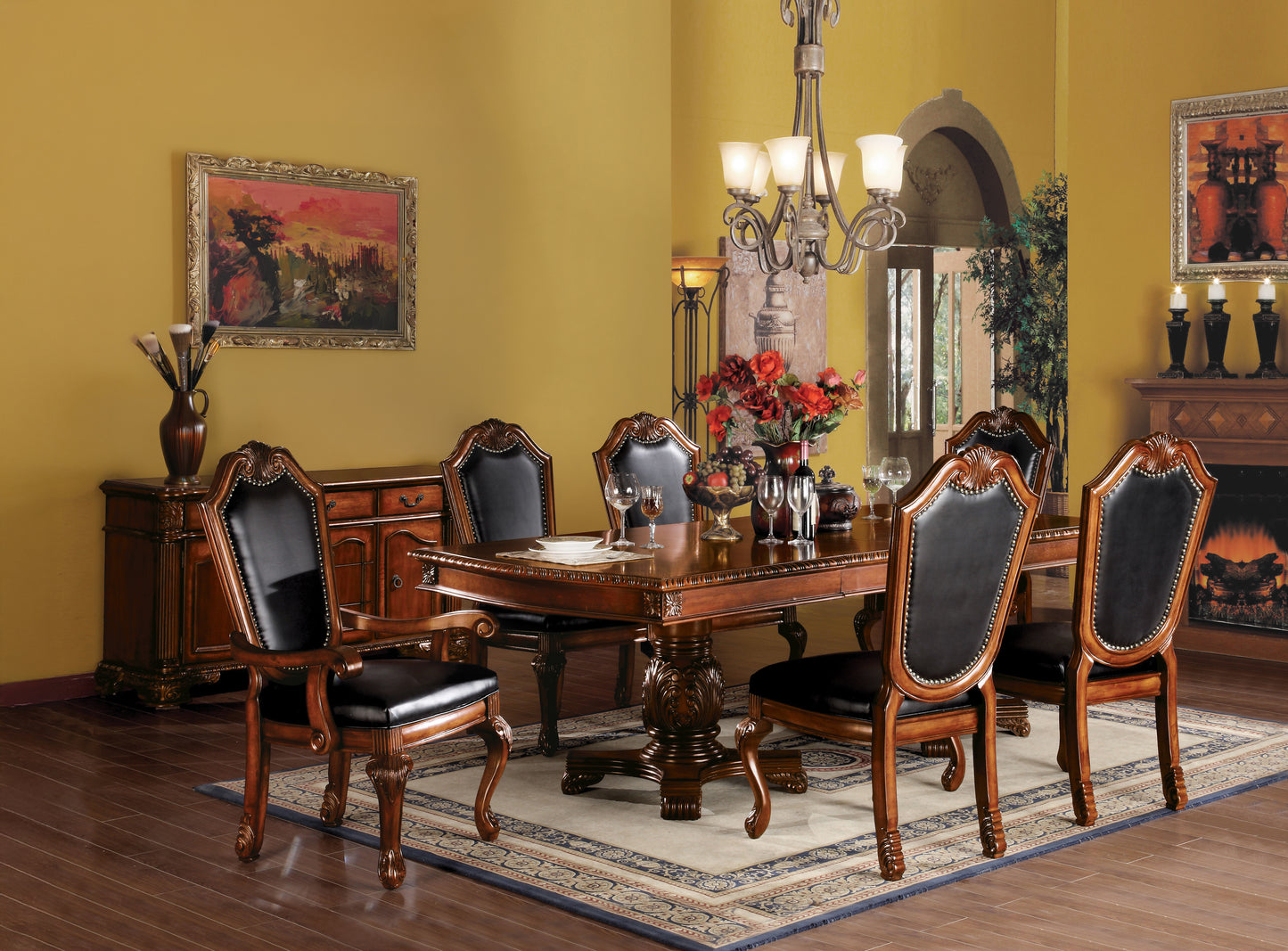 Chateau De Ville 8-Piece Dining Set Include 1 Dining Extension Table, 4 Side Chairs, 2 Arm Chairs and 1 Server