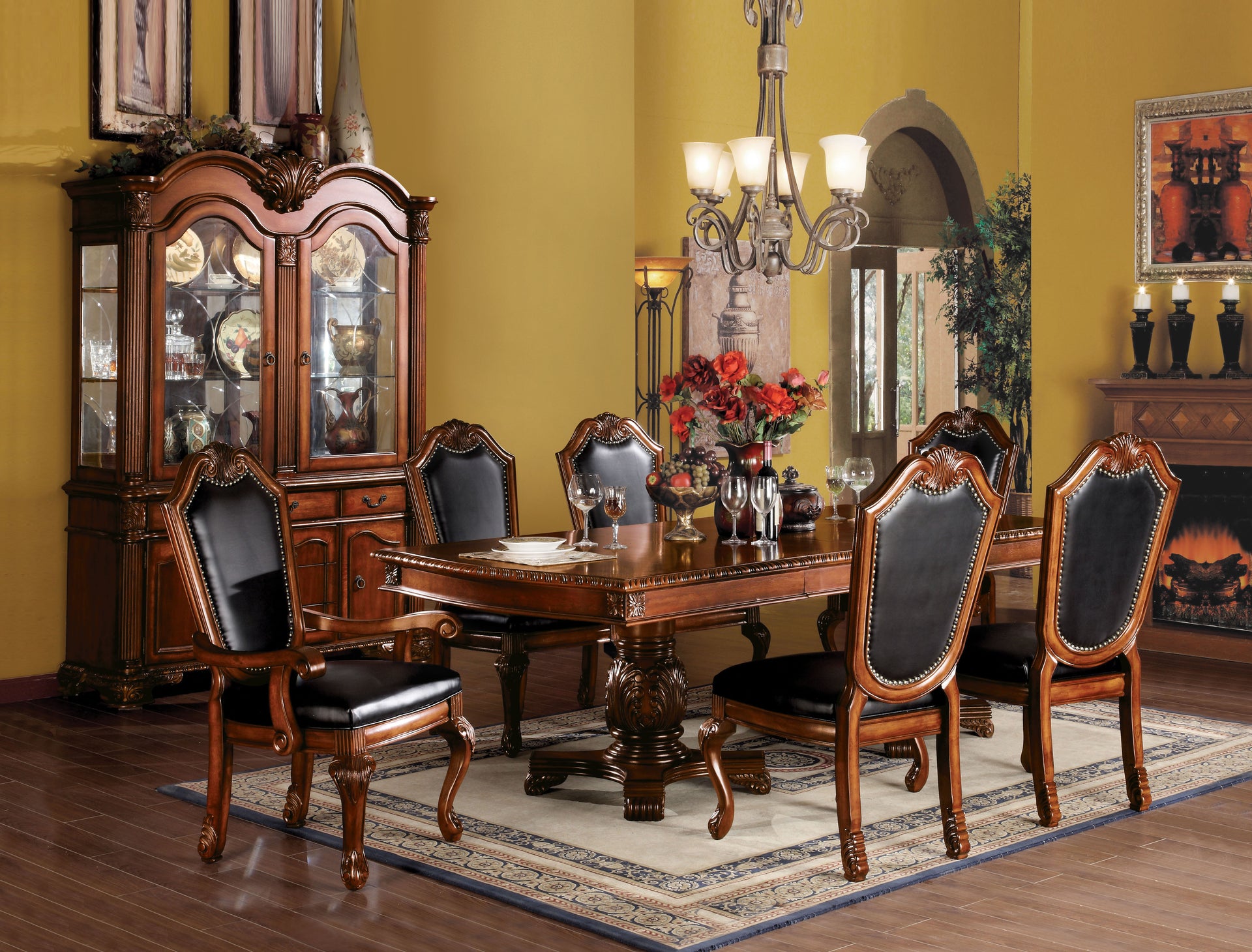 Chateau De Ville 8-Piece Dining Set Include 1 Dining Extension Table, 4 Side Chairs, 2 Arm Chairs and 1 Buffet & Hutch