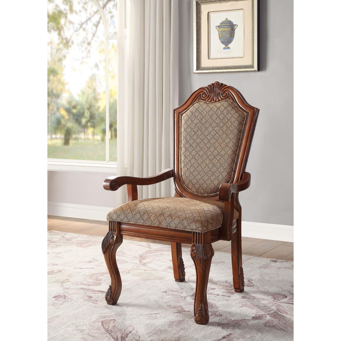 7-Piece Extendable Dining Table Set Cherry Fabric Finish