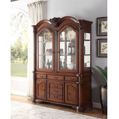 ACME 88" Kitchen Hutch with Buffet, 2 Glass Shelves, Cherry, 62" L X 21" W X 88" H