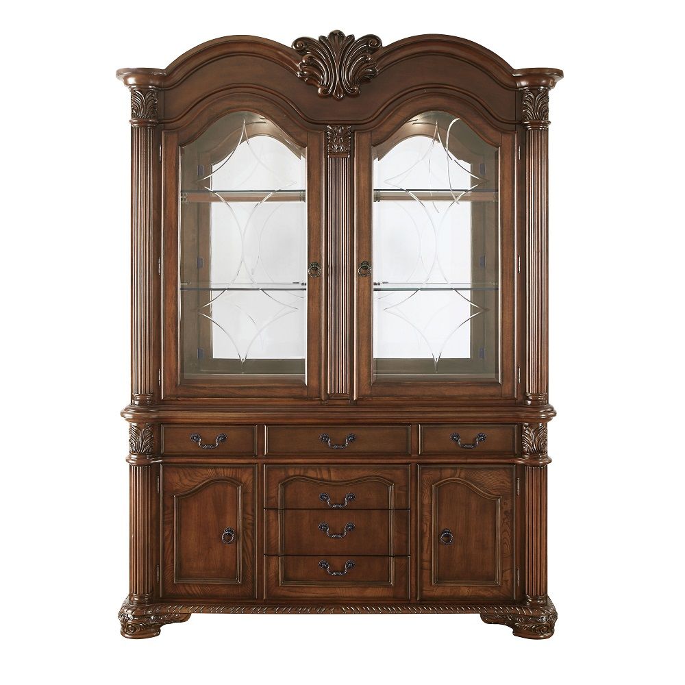 Chateau De Ville 88" Kitchen Hutch with Buffet, 2 Glass Shelves, Cherry, 62" L X 21" W X 88" H