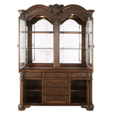 ACME 88" Kitchen Hutch with Buffet, 2 Glass Shelves, Cherry, 62" L X 21" W X 88" H