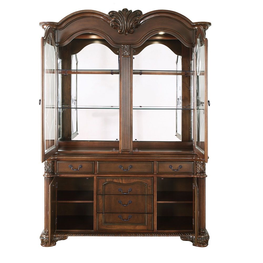 Chateau De Ville 88" Kitchen Hutch with Buffet, 2 Glass Shelves, Cherry, 62" L X 21" W X 88" H
