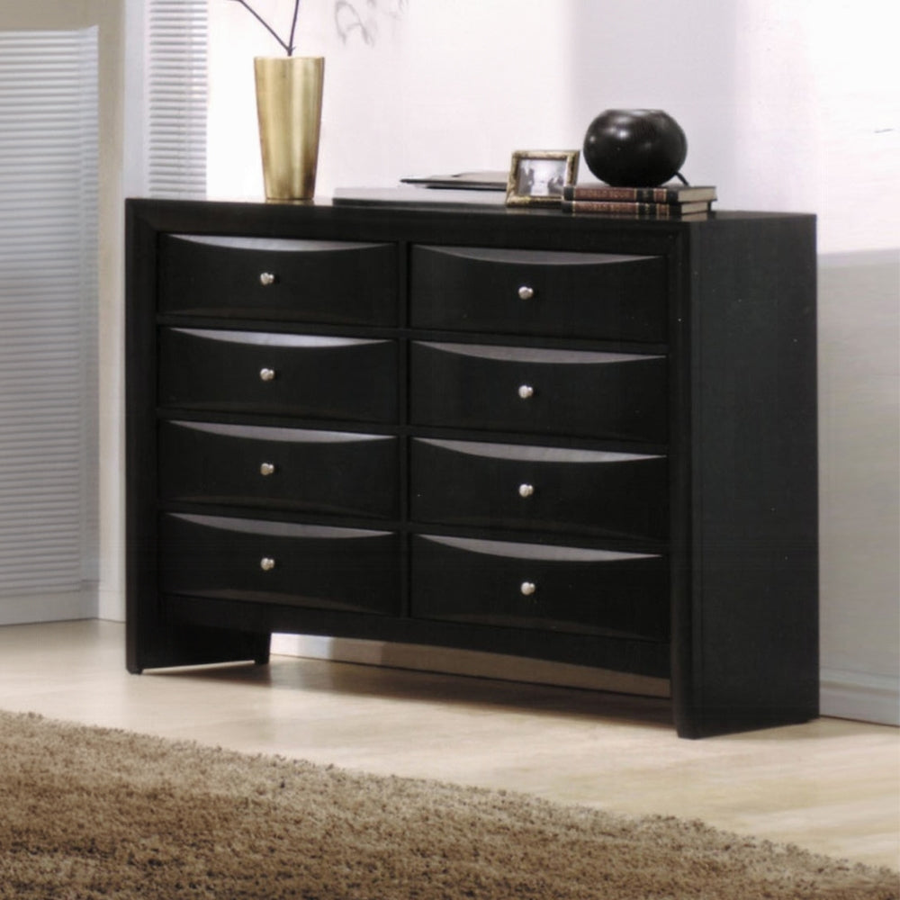 Ireland Solid Wood 5-Piece Bedroom Set Bed Frame, Dresser, Chest, Nightstand and Mirror, Box Spring Not Required, Black