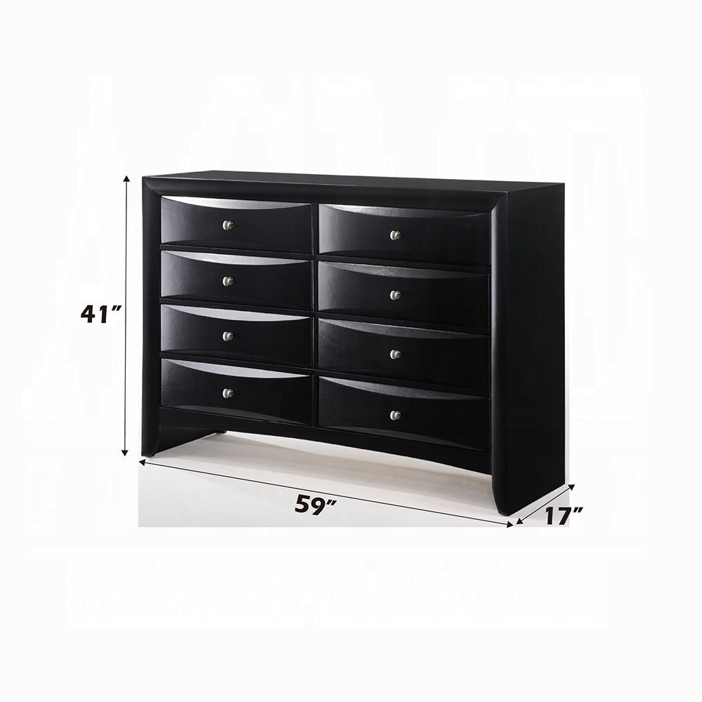 Ireland Solid Wood 5-Piece Bedroom Set Bed Frame, Dresser, Chest, Nightstand and Mirror, Box Spring Not Required, Black