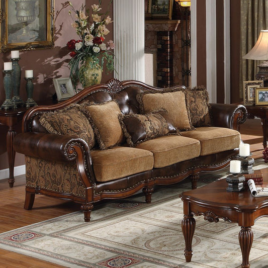ACME Dreena Collection 2-Piece Traditional/Rustic Brown Living Room Set: Sofa and Loveseat; White Glove Delivery