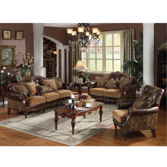 ACME Dreena Collection 4-Piece Traditional/Rustic Brown Living Room Set: Sofa, Loveseat, Chair, Coffee Table
