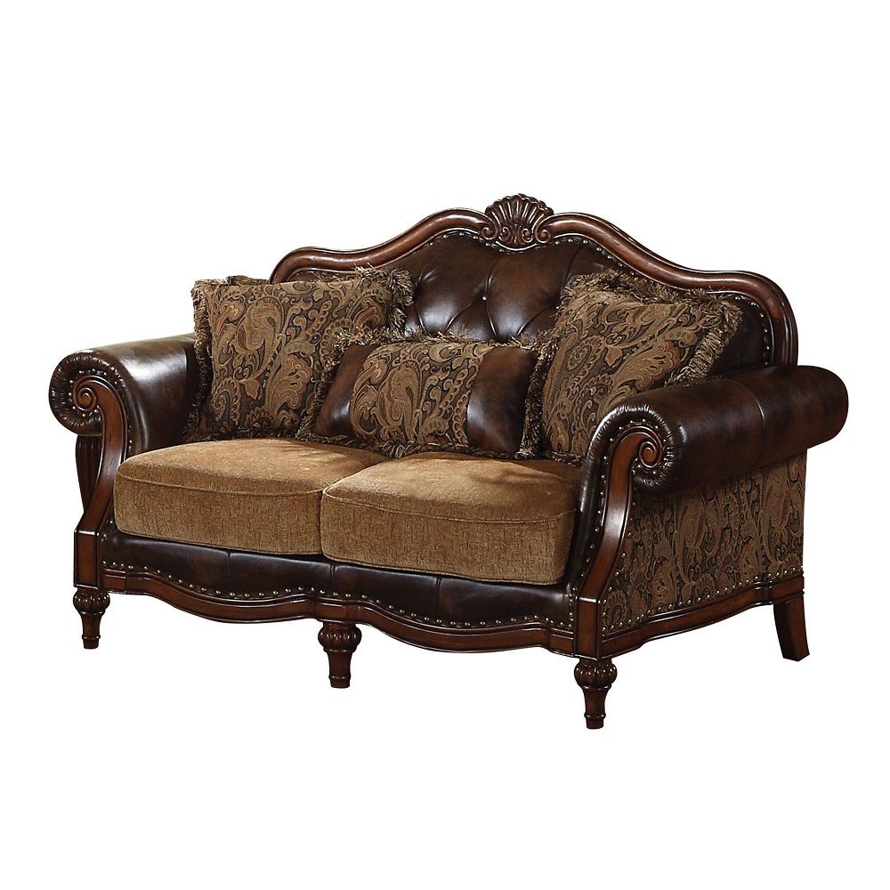 Dreena Collection 2-Piece Traditional/Rustic Brown Living Room Set: Sofa and Loveseat; White Glove Delivery