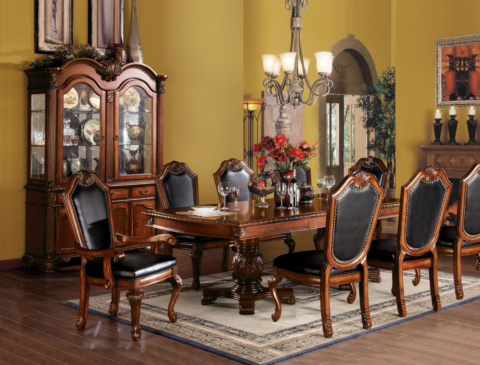 Luxury 9-Piece Dining Room Set – Extendable Table, 6 Side Chairs & 2 Arm Chairs | Elegant Classic Design for 8–10 People