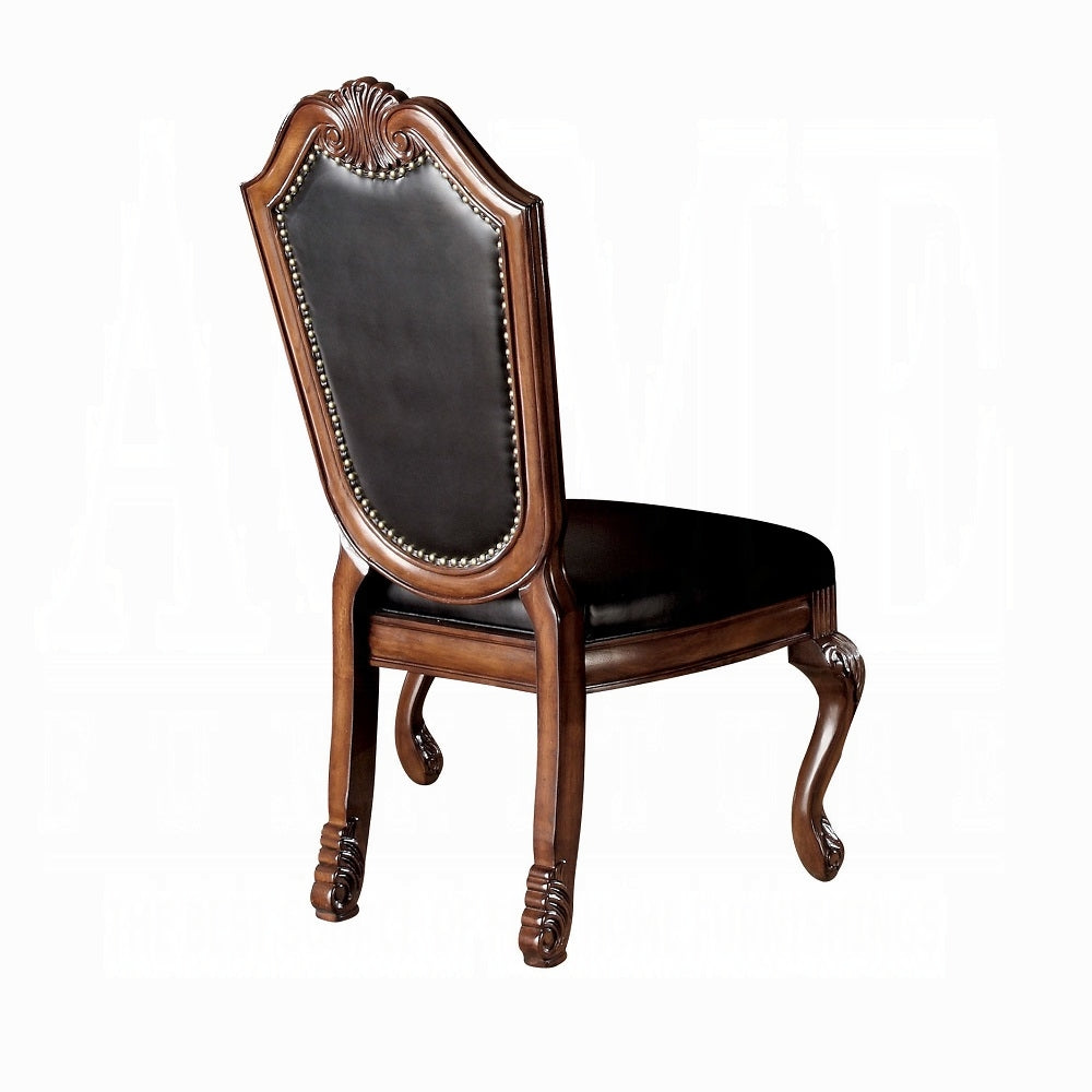Chateau De Ville 5ps Dining Set 1 Cherry Table and 4 Black Leather Chairs