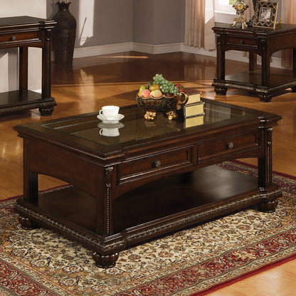 Collection 4-Piece Living Room Set Include Sofa, Loveseat, Chair and Coffee Table,  Espresso Top Grain Leather Match & Cherry Finish