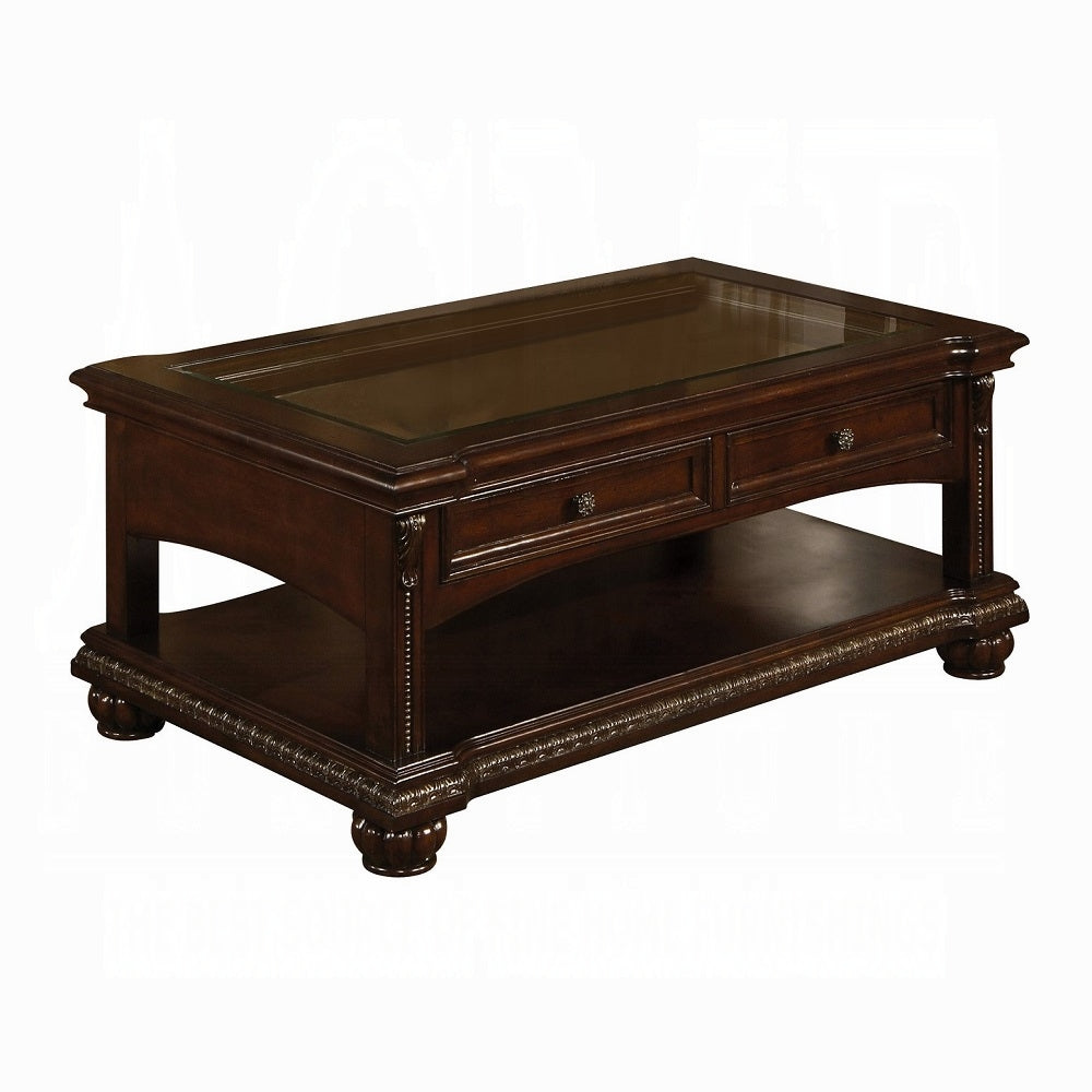Collection 4-Piece Living Room Set Include Sofa, Loveseat, Chair and Coffee Table,  Espresso Top Grain Leather Match & Cherry Finish