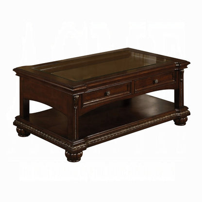 Collection 4-Piece Living Room Set Include Sofa, Loveseat, Chair and Coffee Table,  Espresso Top Grain Leather Match & Cherry Finish