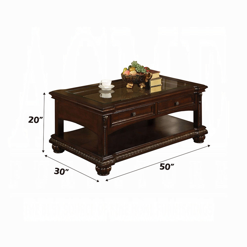 Collection 4-Piece Living Room Set Include Sofa, Loveseat, Chair and Coffee Table,  Espresso Top Grain Leather Match & Cherry Finish