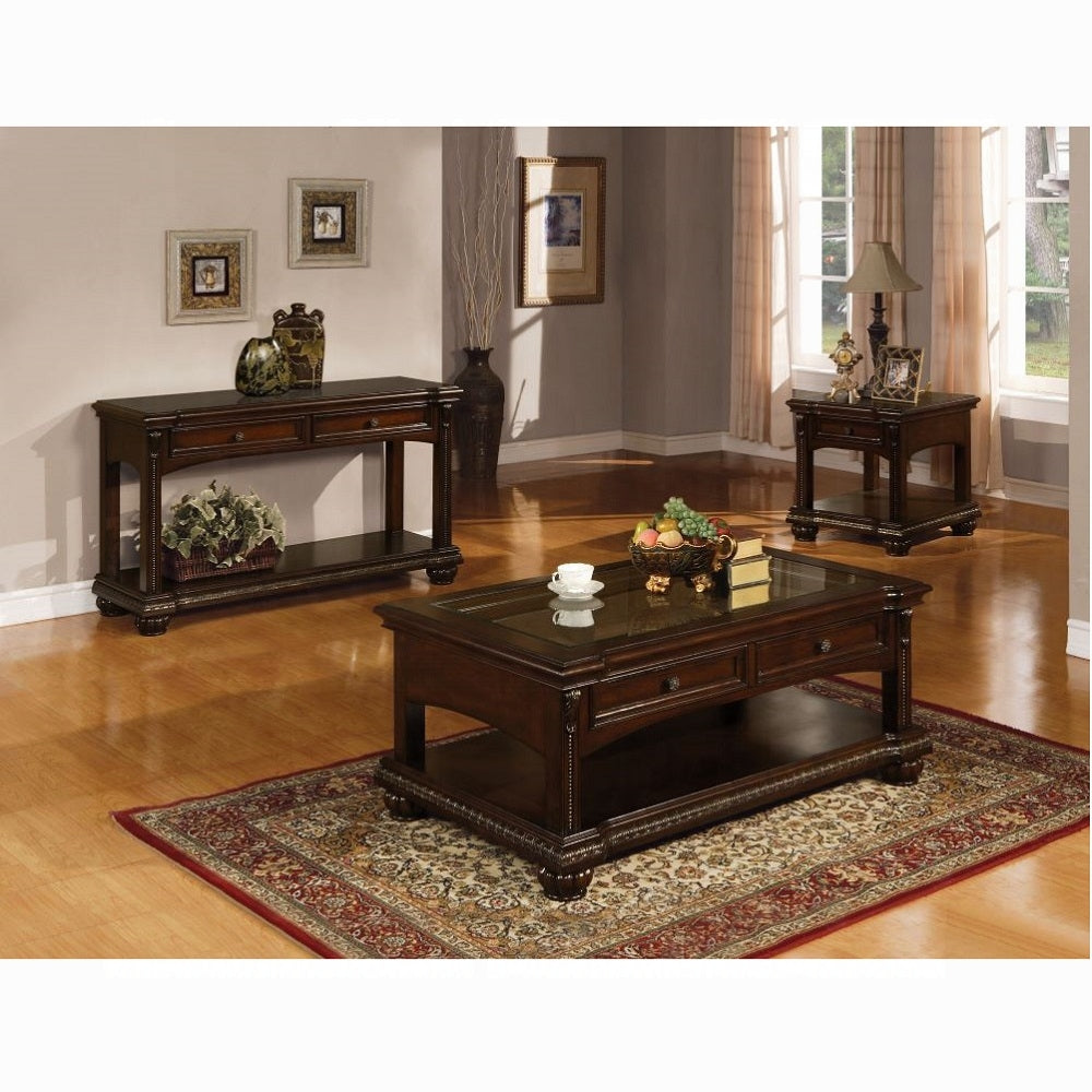 Collection 4-Piece Living Room Set Include Sofa, Loveseat, Chair and Coffee Table,  Espresso Top Grain Leather Match & Cherry Finish