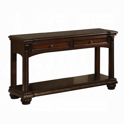 Collection 5-Piece Living Room Set Include 1 Sofa, 2 Single Chairs, 1 Coffee Table and 1 Sofa Table,  Espresso Top Grain Leather Match & Cherry Finish