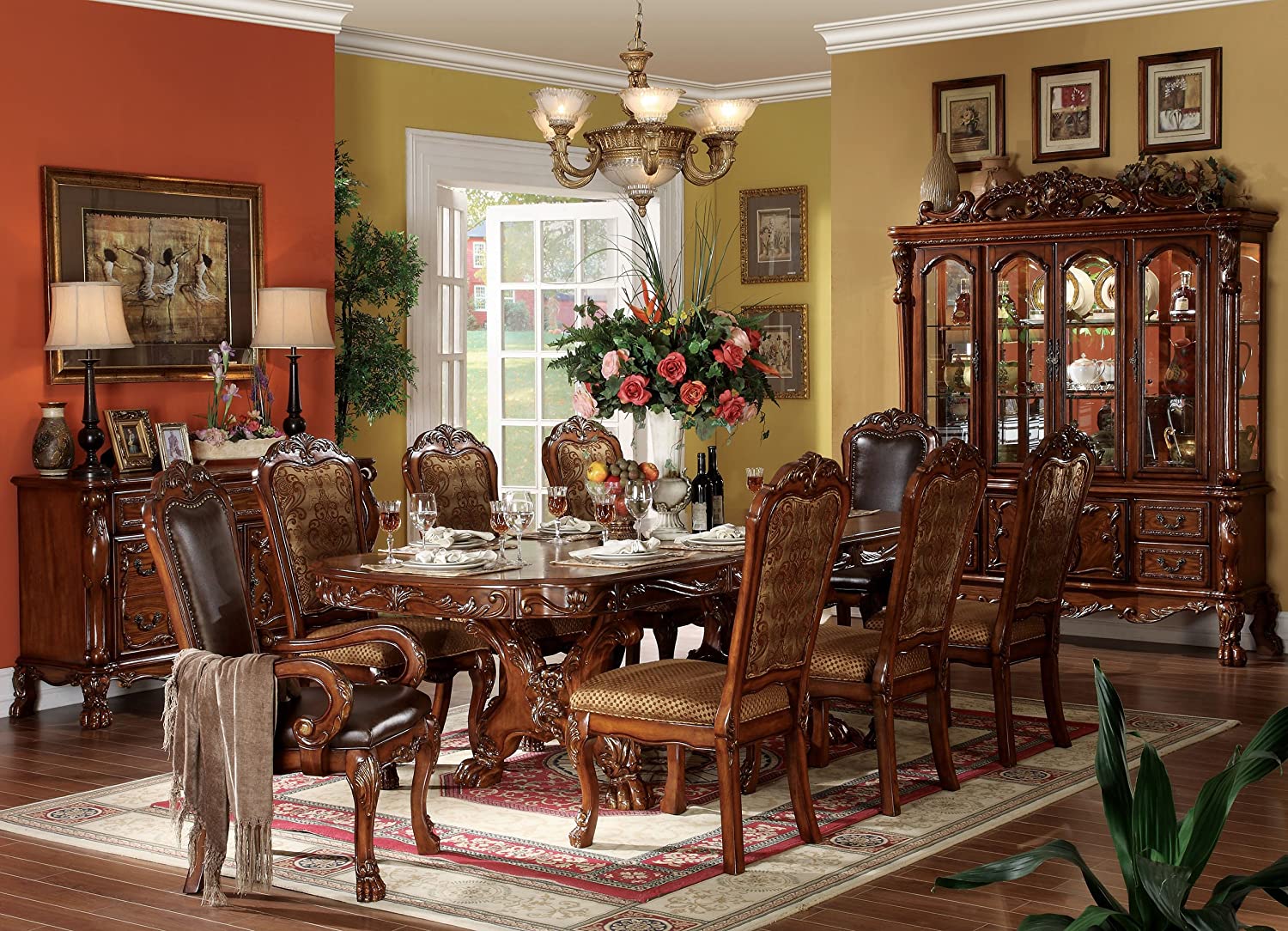 Dresden 9-Piece Luxurious Formal Dining Table Set Kitchen Furniture Set Include 1 Extendable Dining Table, 6 Side Chairs and 2 Arm Chairs, Set for 8 Persons