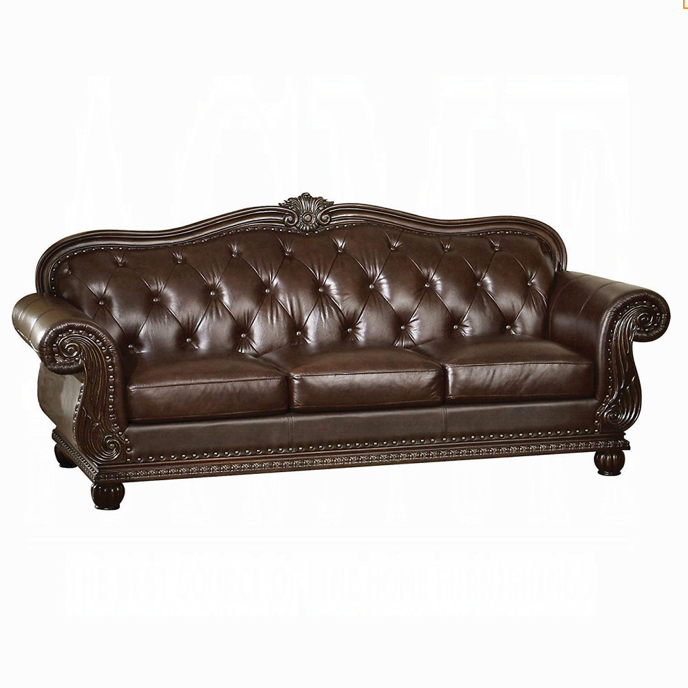 Collection 4-Piece Living Room Set Include Sofa, Loveseat, Chair and Coffee Table,  Espresso Top Grain Leather Match & Cherry Finish