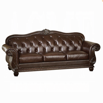 Collection 4-Piece Living Room Set Include Sofa, Loveseat, Chair and Coffee Table,  Espresso Top Grain Leather Match & Cherry Finish