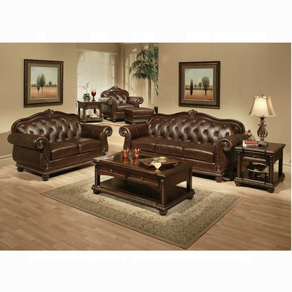 Collection 4-Piece Living Room Set Include Sofa, Loveseat, Chair and Coffee Table,  Espresso Top Grain Leather Match & Cherry Finish