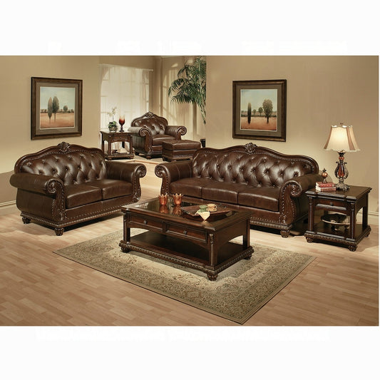 ACME Anondale Collection 4-Piece Living Room Set Include Sofa, Loveseat, Chair and Coffee Table,  Espresso Top Grain Leather Match & Cherry Finish