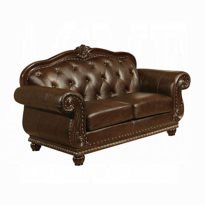 Collection 4-Piece Living Room Set Include Sofa, Loveseat, Chair and Coffee Table,  Espresso Top Grain Leather Match & Cherry Finish