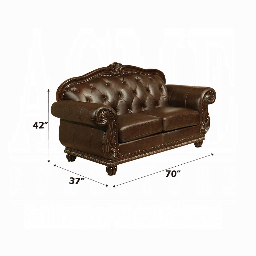 Collection 4-Piece Living Room Set Include Sofa, Loveseat, Chair and Coffee Table,  Espresso Top Grain Leather Match & Cherry Finish