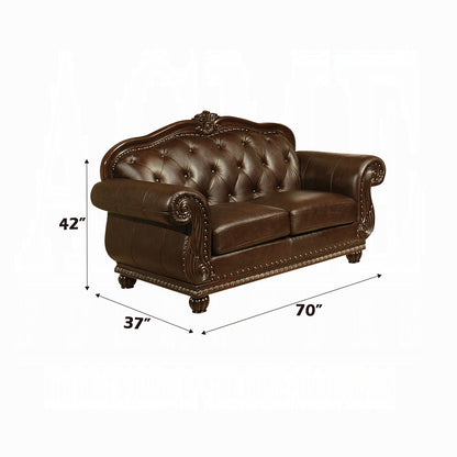 Collection 4-Piece Living Room Set Include Sofa, Loveseat, Chair and Coffee Table,  Espresso Top Grain Leather Match & Cherry Finish