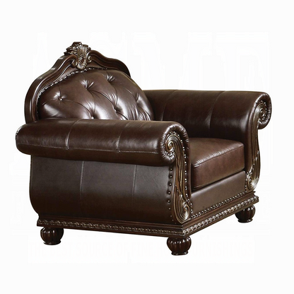 Collection 4-Piece Living Room Set Include Sofa, Loveseat, Chair and Coffee Table,  Espresso Top Grain Leather Match & Cherry Finish