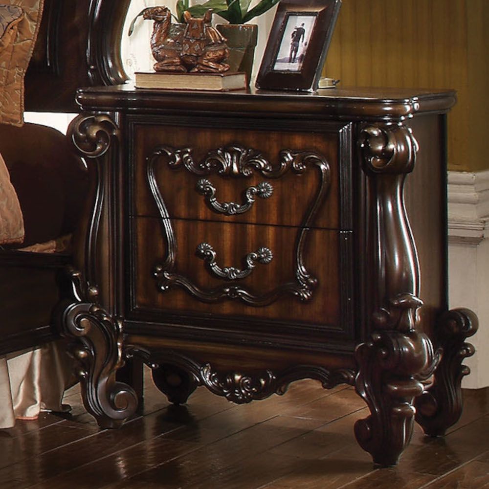 Versailles Collection 7-Piece Luxury Solid Wood Bedroom Set Includes Bed, Vanity Desk, Vanity Stool, Chest, 2 x Nightstand and Mirror, Boxspring Required