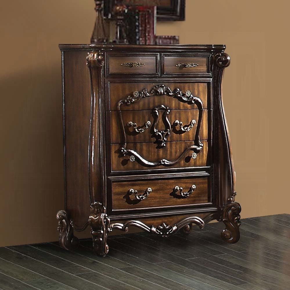 Versailles Collection 6-Piece Luxury Solid Wood Bedroom Set Includes Bed, Dresser, Chest, 2 x Nightstand and Mirror, Boxspring Required