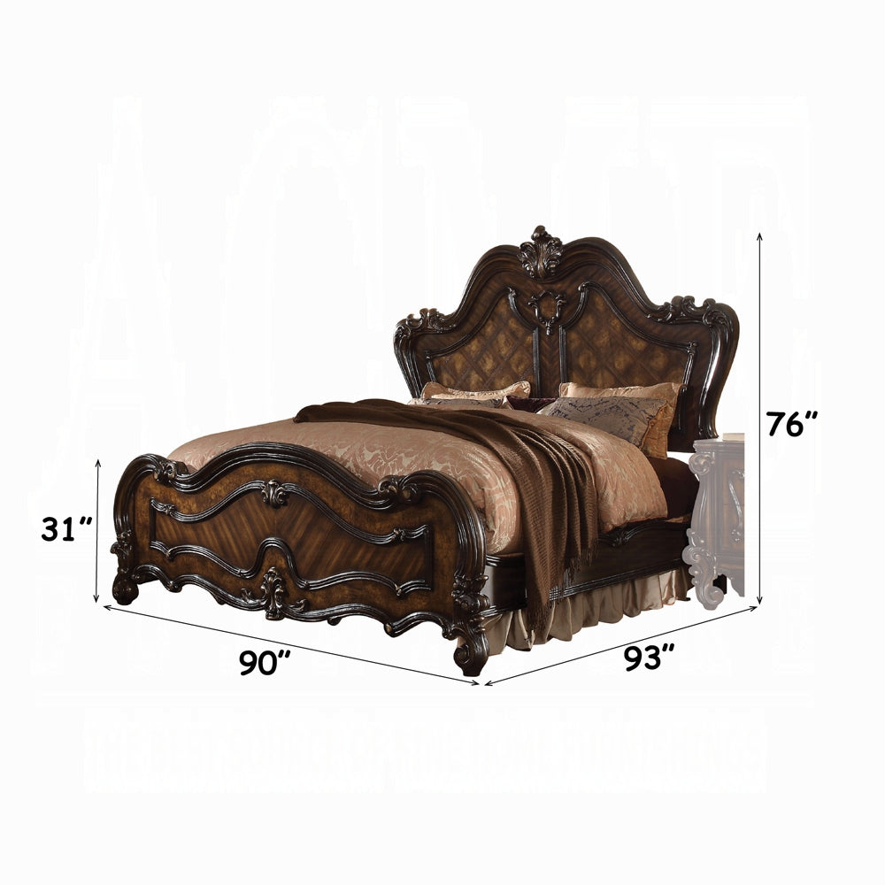 Versailles Collection 7-Piece Luxury Solid Wood Bedroom Set Includes Bed, Vanity Desk, Vanity Stool, Chest, 2 x Nightstand and Mirror, Boxspring Required