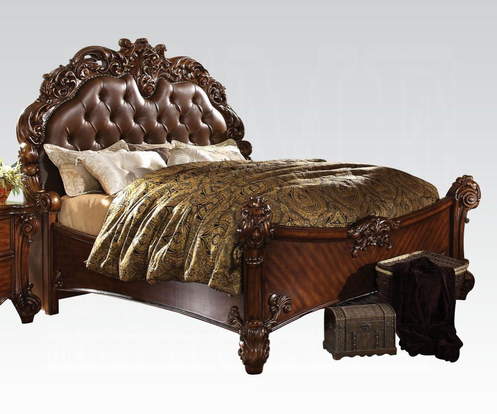 Vendome Bed in Leatherette & Cherry