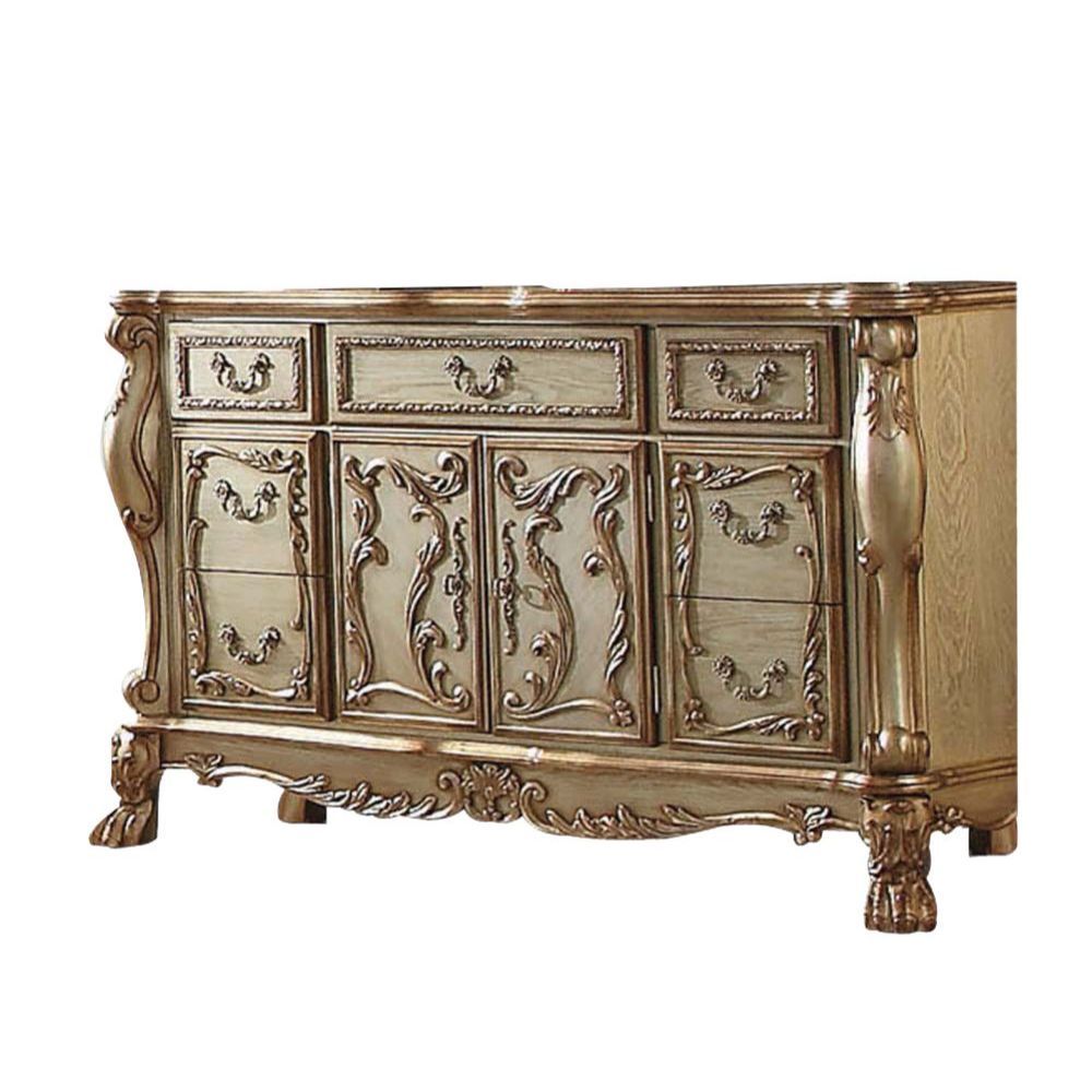Dresden 6 Piece Luxury Solid Wood Bedroom Set Includes Bed, Dresser, Chest, 2 x Nightstand and Mirror, Boxspring Required