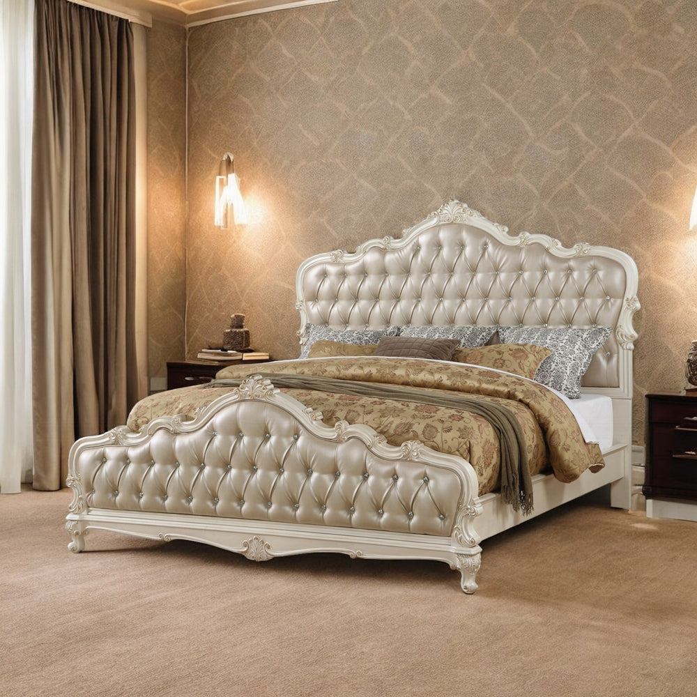 Chantelle Bed in Rose Gold Leatherette & Pearl White