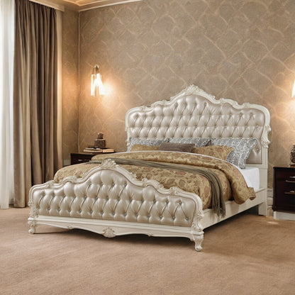 Chantelle Bed in Rose Gold Leatherette & Pearl White