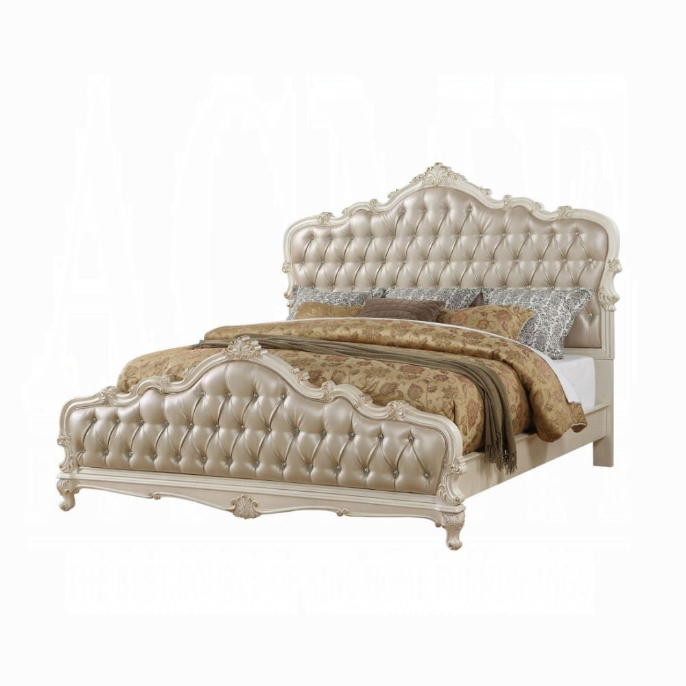 Chantelle Bed in Rose Gold Leatherette & Pearl White