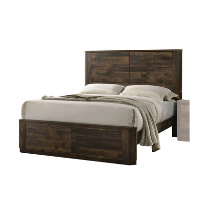 Elettra Transitional 5-Piece Bedroom Set Includes Panel Bed, Dresser, Chest, Nightstands and Mirror, Boxspring Required, Rustic Walnut