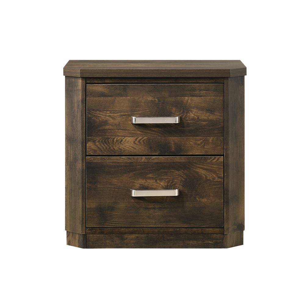 Elettra Transitional 5-Piece Bedroom Set Includes Panel Bed, Dresser, Chest, Nightstands and Mirror, Boxspring Required, Rustic Walnut