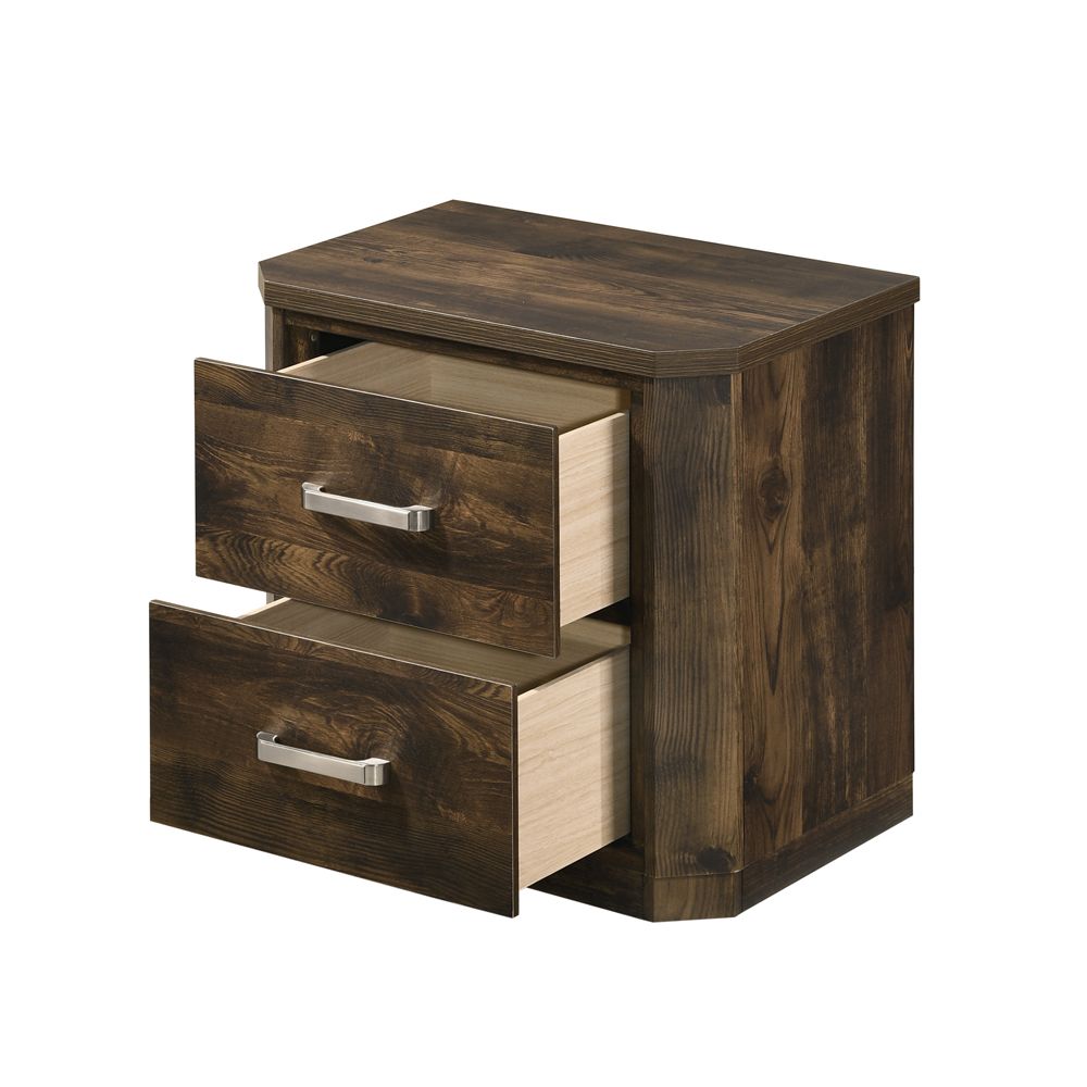 Elettra Transitional 5-Piece Bedroom Set Includes Panel Bed, Dresser, Chest, Nightstands and Mirror, Boxspring Required, Rustic Walnut