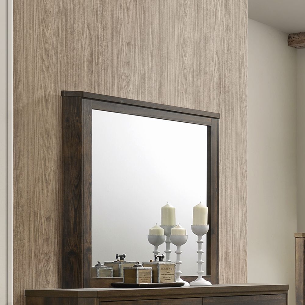 Elettra Transitional 5-Piece Bedroom Set Includes Panel Bed, Dresser, Chest, Nightstands and Mirror, Boxspring Required, Rustic Walnut