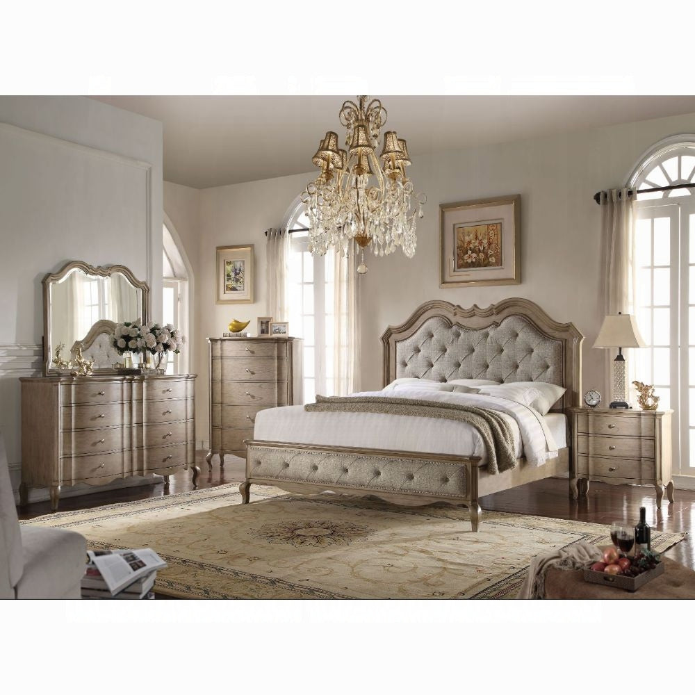 Chelmsford 6-Piece Contemporary Solid Wood Bedroom Set Includes Panel Bed, Assembled Dresser, Assembled Chest, 2xAssembled Nightstand and Mirror, Box Spring Required