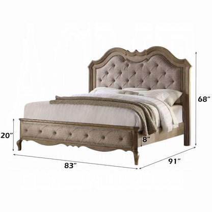 Chelmsford Contemporary Solid Wood Bed Beige Fabric & Antique Taupe Finish