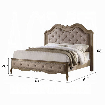 Chelmsford Contemporary Solid Wood Bed Beige Fabric & Antique Taupe Finish